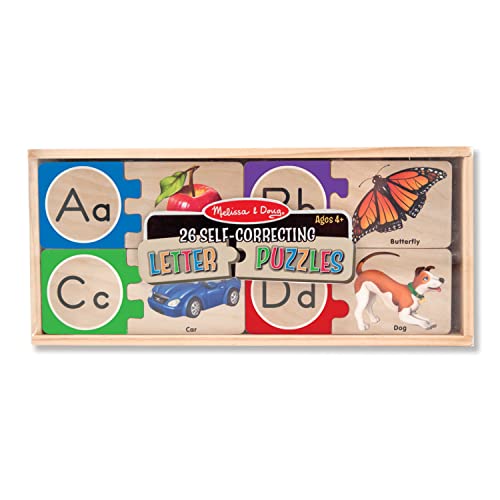 Melissa & Doug Self-Correcting Alphabet Wooden Puzzles With Storage Box (52 pcs) - ABC Puzzles, Wooden Alphabet Puzzle For Kids Ages 4+ - WoodArtSupply