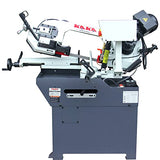 KAKA INDUSTRIAL BS-108G horizontal bandsaw, 10”x7.9" round metal stock at 90°. Swivel head miters up to 60°.Metal Cutting Band Saw Motor power 1.1kw KAKA INDUSTRIAL