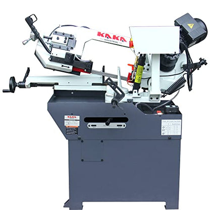 KAKA INDUSTRIAL BS-108G horizontal bandsaw, 10”x7.9" round metal stock at 90°. Swivel head miters up to 60°.Metal Cutting Band Saw Motor power 1.1kw - WoodArtSupply