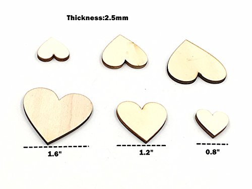 Kinteshun Natural Wood Unfinished Cutout Veneers Slices for Patchwork DIY Crafting Decoration(100pcs,Mixed Sizes,Love Heart Shape) Kinteshun