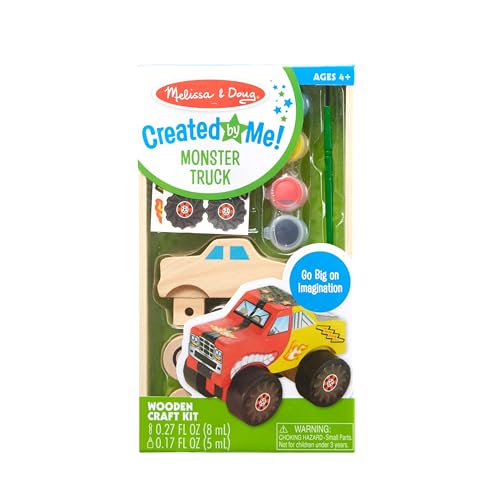 Melissa & Doug Created by Me! Monster Truck Wooden Craft Kit - Easter Basket Stuffers Easy To Assemble DIY For Kids - WoodArtSupply