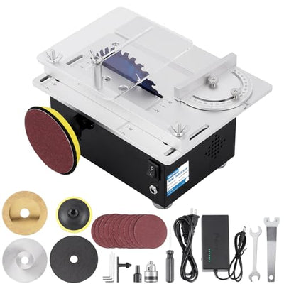 MXBAOHENG Mini Precision Table Saw 4” Small Portable Hobby Table Saw for Crafts, 1.18 Inch Cutting Depth, DIY Mini Table Saw 120W with Sanding Disc