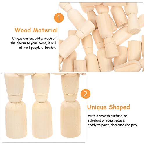 MILISTEN 20 Pack Unfinished Wooden Peg Dolls with Hat, Family Peg People Doll Bodies, Natural Decorative Wood Shapes Figures for Painting, Craft Art