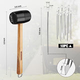 WORKPRO Tent Stakes and Hammer Set, 16oz Rubber Mallet Hammer, Wooden Handle, 10PC Heavy Duty Metal Tent Stakes and Storage Bag, DIY Woodworking, WORKPRO