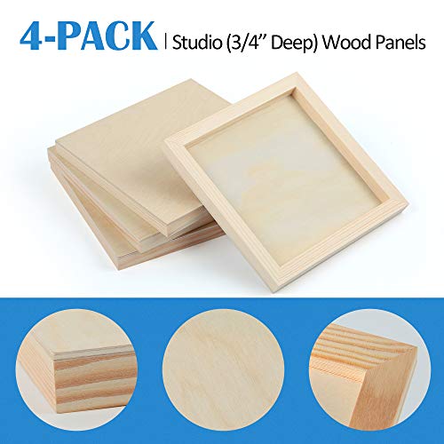 Unfinished Birch Wood Canvas Panels Kit, Falling in Art 4 Pack of 8x8’’ Studio 3/4’’ Deep Cradle Boards for Pouring Art, Crafts, Painting and More Falling in Art