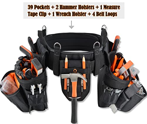39Pockets Tool belts for men with suspenders, 4" Padded toolbelt, Tool belt with suspenders, Tool belt, Tool belt suspenders, Carpenter tool pouch, WELKINLAND