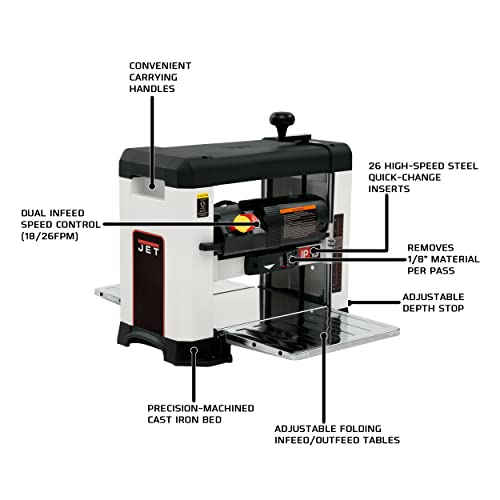 JET 13-Inch Benchtop Planer, Helical Style, 18/26 FPM, 1Ph 120V (JWP-13BT) - WoodArtSupply