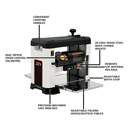 JET 13-Inch Benchtop Planer, Helical Style, 18/26 FPM, 1Ph 120V (JWP-13BT) - WoodArtSupply