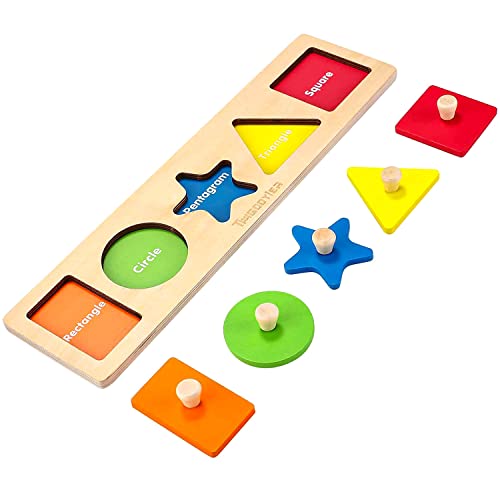 QODOFLR First Shapes Knob Chunky Wooden Peg for Baby，Geometric Shape Sorting Toy, Montessori Educational Learning Peg Puzzle，Great Preschool Puzzles - WoodArtSupply