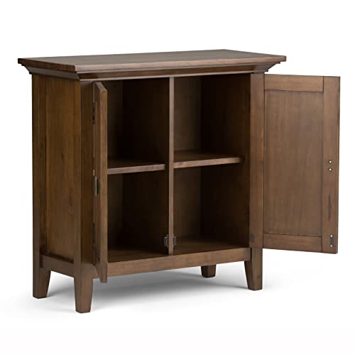 SIMPLIHOME Redmond SOLID WOOD 32 inch Wide Transitional Low Storage Cabinet in Rustic Natural Aged Brown for the Living Room, Entryway and Family SIMPLIHOME
