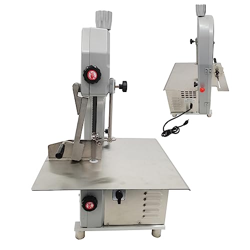 EQCOTWEA Bone Saw Machine Commercial Electric Frozen Meat Cutter Stainless Steel Butcher Bandsaw 0.16-7.87in Thickness with 3 Saw Blades Meat Cutter EQCOTWEA