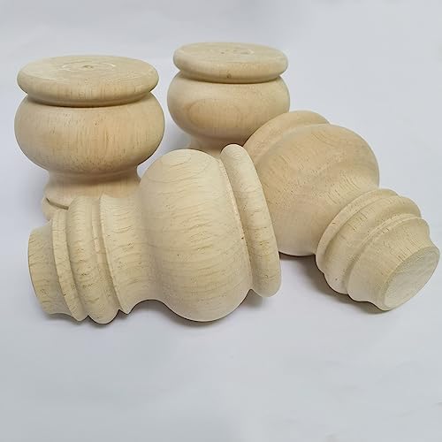 Btibpse 3 Inch Wooden Furniture Legs, Solid Wood Unpainted Replacement Furniture Legs, Cabinet Legs/Desk/Sofa/Bookcase Bun Feet, DIY Wooden Round Btibpse