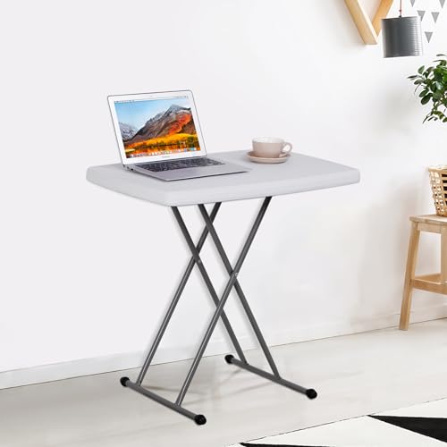 SUPER DEAL 2.5 Foot Plastic Folding Table, Indoor Outdoor Portable Heavy Duty Adjustable Height Kitchen or Camping Barbecues Picnic Party Table, SUPER DEAL