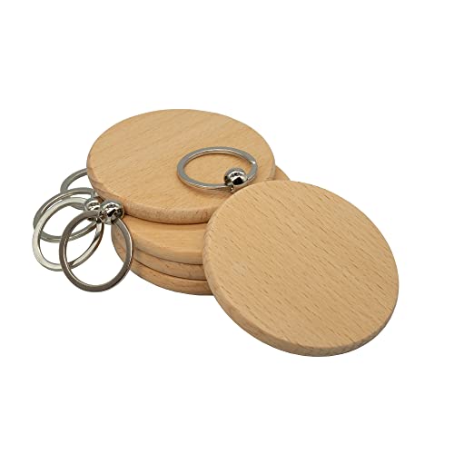 3 Inch Big Round Wood Engraving Blanks Wood Blanks Blank Wooden Key Tag with Keychain (5 PCS)