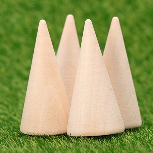 10pcs Unfinished Wooden Craft Cones Wood Cone Ring Holder Unpainted Finger Jewelry Display Stand Organizer for DIY Crafts Painting 2. 5x5cm Beavorty