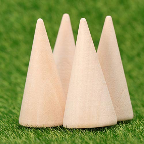 10pcs Unfinished Wooden Craft Cones Wood Cone Ring Holder Unpainted Finger Jewelry Display Stand Organizer for DIY Crafts Painting 2. 5x5cm