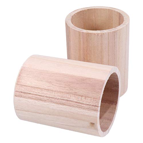 HEALLILY 2pcs Unfinished Wooden Pencil Holder Solid Wood Desk Pen Cup Pot Stationery Organizer for Home Office 8x8cm HEALLILY
