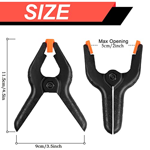 12 Pack Plastic Spring Clamps, 3.5inch Small Heavy Duty Clips for Crafts, Backdrop Stand, Woodworking, Photography Studios (Black) Romeda