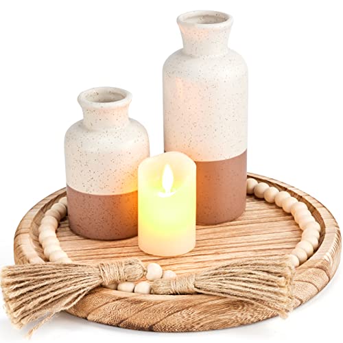 Yangbaga 11.8In Wooden Decorative Serving Tray - Round Wooden Craft Trays,DIY Centerpiece Candle Holder Trays for Kitchen Countertop Crafts Art Home