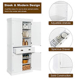 VINGLI Upgraded 72” Freestanding White Storage Cabinet with Doors and Shelves Adjustable, Wood Pantry Storage Cabinet with Drawers for Kitchen, VINGLI