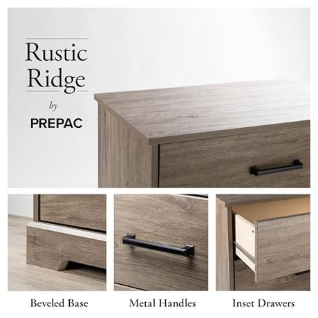 Prepac Six Drawer Dresser, 18.25in x 53.25in x 28.5in, Rustic Brown Prepac