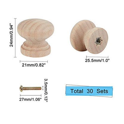 OLYCRAFT 30 Sets Unpainted Wooden Drawer Knob 4/5 Inch Tall Natural Wood Knobs, Marshroom Wood Finials for Cabinet Furniture Drawer Knobs Pulls