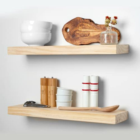 Homeforia Rustic Farmhouse Floating Shelves, Bathroom Wooden Shelves for Wall Mounted, Thick Industrial Kitchen Wood Shelf - 24 x 6.5 x 1.75 inch - Homeforia