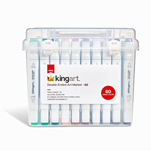 KINGART, Chisel & Fine Tip, Alcohol-Based Ink, Storage Case Double-Ended Sketch Markers, Assorted 60 Piece KINGART