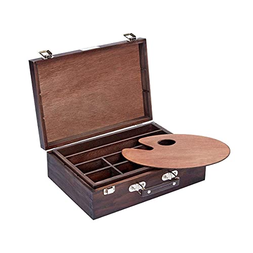 KINGART 720 Wood Art Storage Box With Espresso Stain, 2-Tier Wood Case with 10 Dividers, Holds Markers, Paint, Brushes, Pencils, And More KINGART