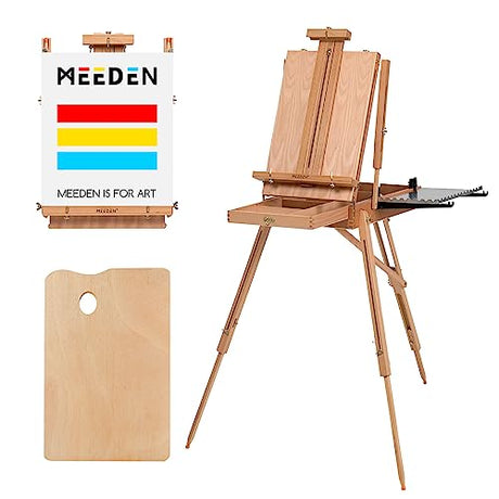 MEEDEN French Easel, Large Sketchbox Easel - Foldable Portable Beechwood Field Art Easel with Drawer, Palette & Metal Tray for Professionals, Artists MEEDEN