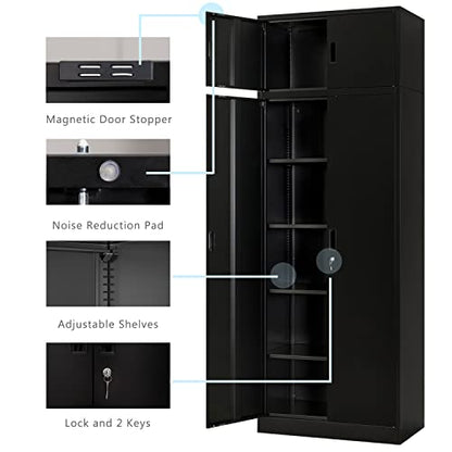 BESFUR Metal Storage Cabinet - 87“H Garage Cabinet with Adjustable Shelves & Top Cabinet - Tall Black Cabinet for Office, Garage, Home - Black