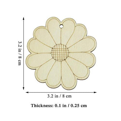 Creaides Flower Wood DIY Crafts Cutouts Wooden Sun Flower Shaped Hanging Ornaments with Hole Hemp Ropes Gift Tags for Wedding Birthday Christmas