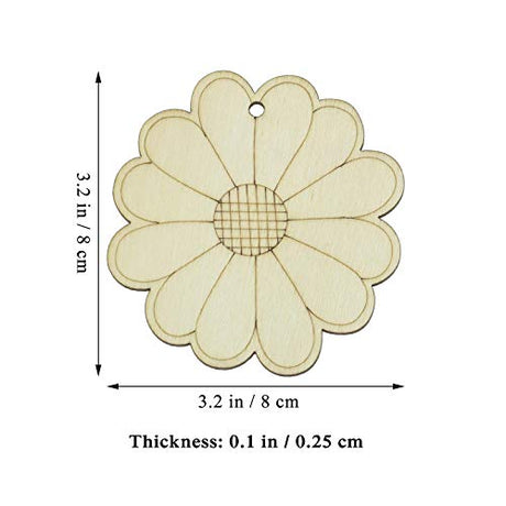 Creaides Flower Wood DIY Crafts Cutouts Wooden Sun Flower Shaped Hanging Ornaments with Hole Hemp Ropes Gift Tags for Wedding Birthday Christmas Creaides