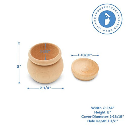 Woodpeckers Bean Pot Wood Trinket Box 2-inch x 2-1/4-inch, Pack of 3 DIY Memory Box, Craft Wood Box Unfinished to Paint for Decor - WoodArtSupply