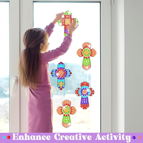 Christmas Jesus Cross Crafts for Kids, Sunday School Religious Sun Gemmers DIY Diamond Painting Bible School Christian Arts Craft Kits for 4 8 10 Qyeahkj