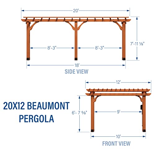 Backyard Discovery Beaumont 20x12 ft All Cedar Wood Pergola, Durable, Quality Supported Structure, Snow and Wind Supported, Rot Resistant, Backyard, - WoodArtSupply