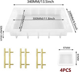 13.5" Rectangular x 2" Deep Large Tray Mold and 4 Deep Resin Coaster Molds and 3 Pairs Gold Handles, Silicone Tray Board Table Clock Mold for Epoxy ModWgGuo