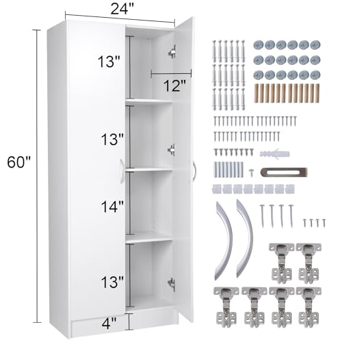 VEVOR Food Storage Cabinet, Freestanding Pantry with 2 Adjustable Shelves Engineered Wood Utility for Kitchen, Laundry, Dining Room, White VEVOR