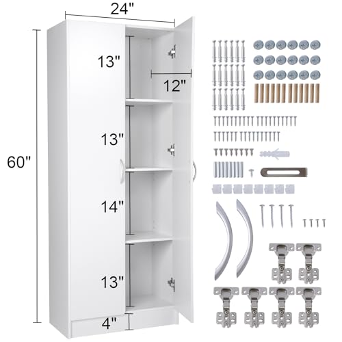 VEVOR Food Storage Cabinet, Freestanding Pantry with 2 Adjustable Shelves Engineered Wood Utility for Kitchen, Laundry, Dining Room, White - WoodArtSupply