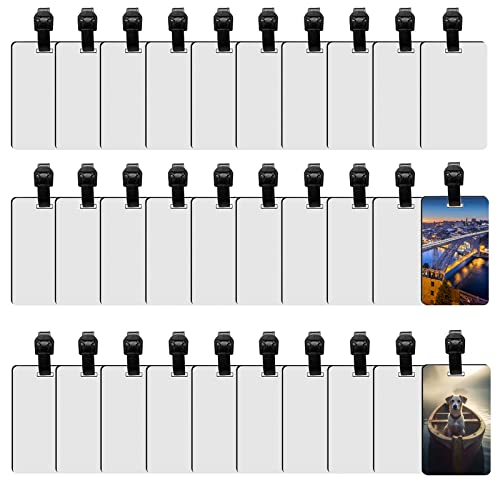 30 pcs Sublimation Luggage tag Blanks White Blank Travel Bag Baggage Tags with Strap Double Sided MDF Suitcase Label Tag with Slots AiDiYGECO