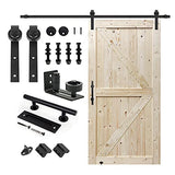 S&Z® 42 in. x 84 in. Unfinished British Brace Knotty Barn Door with 8FT Sliding Door Hardware Kit/Solid Wood/Sliding Door/Double Surfaces/A Simple S&Z TOPHAND