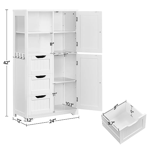 Yaheetech 42" Stylish Bathroom Storage Cabinet with 3 Drawers, 2 Open Shelves and 2 Doors - WoodArtSupply