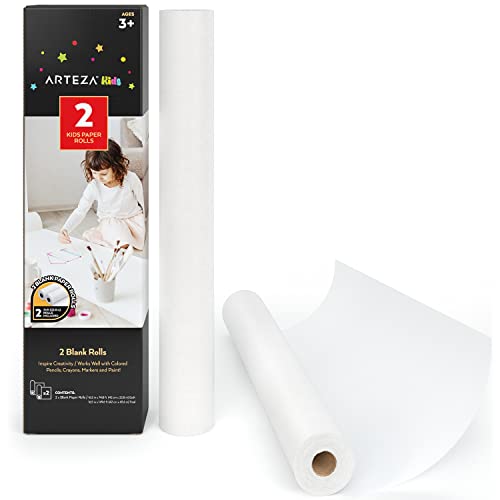 Arteza Kids Drawing Paper Roll Refill, 2-Pack, 16.5 Inches x 74.8 Feet, White 47-lb Roll Dispenser Paper, Art Supplies for The Classroom, Learning ARTEZA