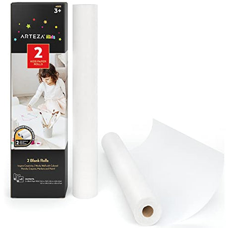 Arteza Kids Drawing Paper Roll Refill, 2-Pack, 16.5 Inches x 74.8 Feet, White 47-lb Roll Dispenser Paper, Art Supplies for The Classroom, Learning ARTEZA