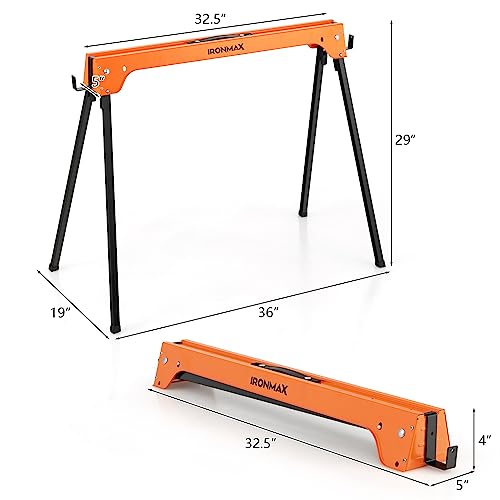 ERGOMASTER Saw Horses 2 Pack Folding, Lightweight Saw Horse with 2x4 Detachable Support Arm, 1322 Lbs Weight Capacity of Per Sawhorse, Portable - WoodArtSupply