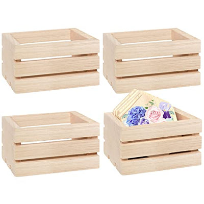 Aweyka 4 Pack Mini Rustic Wooden Crates, Decorative Wood Crates Unfinished Wood Box, Crate Box Wooden Storage Box for Kitchen, Office, Bedroom,