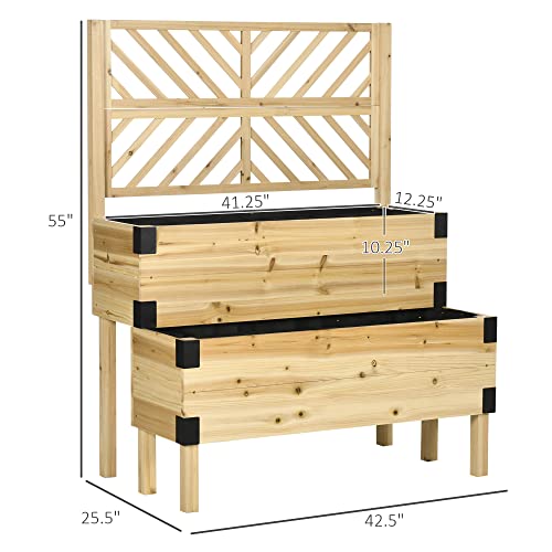 Outsunny Raised Garden Bed with Trellis, 2 Tier Wooden Elevated Planter Box with Legs and Metal Corners, for Vegetables, Flowers, Herbs, Natural Outsunny