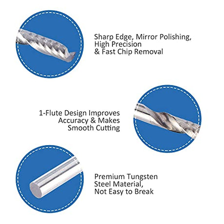 HQMaster 1/8 Shank CNC Router Bits Inch Shank 3.175mm End Mill Single Flute Spiral Router Bit Milling Cutter Upcut Cutting Engraving Single Edged HQMaster