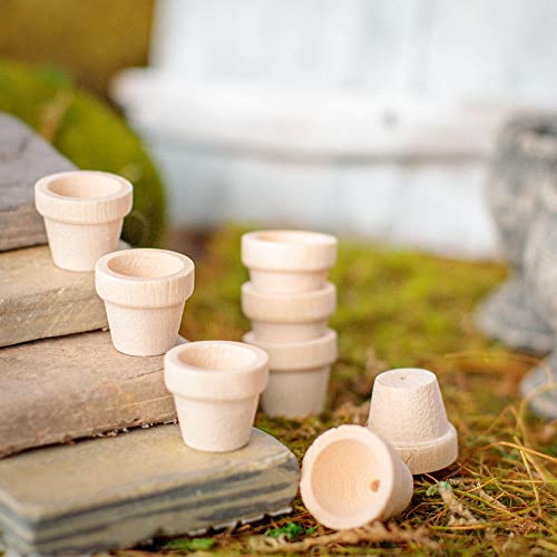 Miniature Unfinished Wood Flower Pots - Pack of 48 Tiny Wooden Flowerpots for Dollhouses, Fairy Gardens, Train Scenes, and Miniature Displays (9/16" Factory Direct Craft