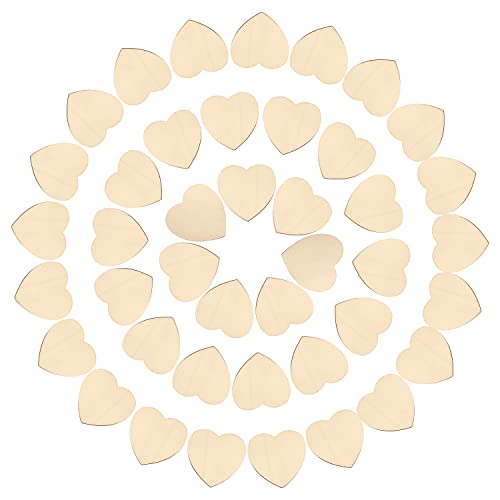 yueton 50PCS 50mm/2inch Unfinished Blank Love Heart Wood Pieces Wood Slices Wood Chips Wooden Heart Shaped Embellishments Heart Wood Cutouts yueton